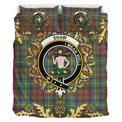 Shaw Green Modern Tartan Crest Bedding Set - Golden Thistle Style