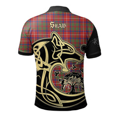 Shaw Red Modern Tartan Polo Shirt Viking Wolf