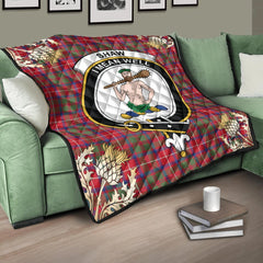 Shaw Red Modern Tartan Crest Premium Quilt - Gold Thistle Style