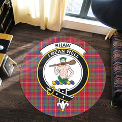 Shaw Red Modern Tartan Crest Round Rug