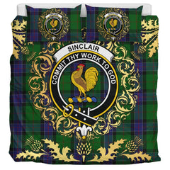 Sinclair Hunting 02 Tartan Crest Bedding Set - Golden Thistle Style