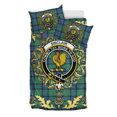 Sinclair Hunting Ancient Tartan Crest Bedding Set - Golden Thistle Style