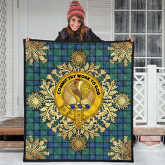 Sinclair Hunting Ancient Tartan Crest Premium Quilt - Gold Thistle Style