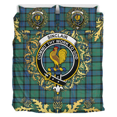 Sinclair Hunting Ancient Tartan Crest Bedding Set - Golden Thistle Style