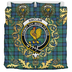 Sinclair Hunting Ancient Tartan Crest Bedding Set - Golden Thistle Style