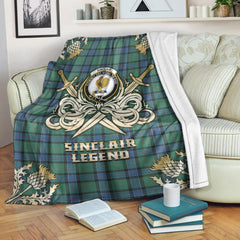 Sinclair Hunting Ancient Tartan Gold Courage Symbol Blanket