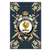 Sinclair Hunting Modern Tartan Crest Black Garden Flag - Gold Thistle Style