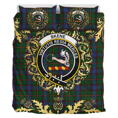 Skene 01 Tartan Crest Bedding Set - Golden Thistle Style