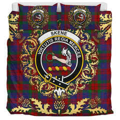 Skene of Cromar 01 Tartan Crest Bedding Set - Golden Thistle Style