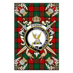 Stewart Atholl Modern Tartan Crest Black Garden Flag - Gold Thistle Style