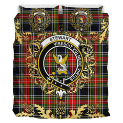 Stewart Black 01 Tartan Crest Bedding Set - Golden Thistle Style