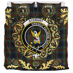 Stewart Black 02 Tartan Crest Bedding Set - Golden Thistle Style