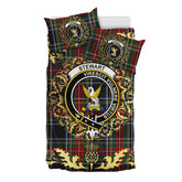 Stewart Black 03 Tartan Crest Bedding Set - Golden Thistle Style