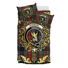 Stewart Black 03 Tartan Crest Bedding Set - Golden Thistle Style