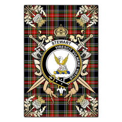 Stewart Black Tartan Crest Black Garden Flag - Gold Thistle Style