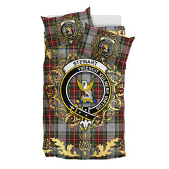 Stewart Dress Tartan Crest Bedding Set - Golden Thistle Style