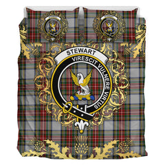 Stewart Dress Tartan Crest Bedding Set - Golden Thistle Style
