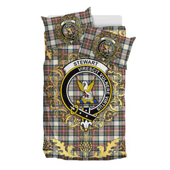 Stewart Dress Ancient Tartan Crest Bedding Set - Golden Thistle Style