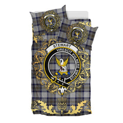 Stewart Dress Blue Tartan Crest Bedding Set - Golden Thistle Style