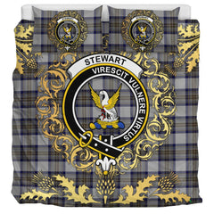 Stewart Dress Blue Tartan Crest Bedding Set - Golden Thistle Style