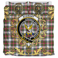 Stewart Dress Modern Tartan Crest Bedding Set - Golden Thistle Style