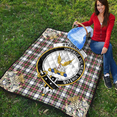 Stewart Dress Modern Tartan Crest Premium Quilt - Gold Thistle Style