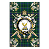Stewart Hunting Modern Tartan Crest Black Garden Flag - Gold Thistle Style