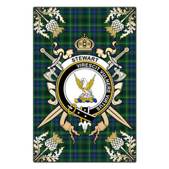 Stewart Hunting Modern Tartan Crest Black Garden Flag - Gold Thistle Style