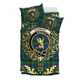 Stewart Hunting Modern Tartan Crest Bedding Set - Golden Thistle Style