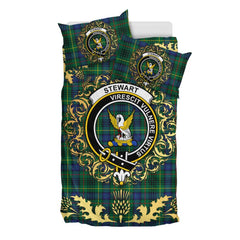 Stewart Hunting Modern Tartan Crest Bedding Set - Golden Thistle Style