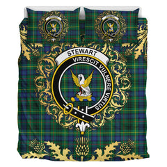 Stewart Hunting Modern Tartan Crest Bedding Set - Golden Thistle Style