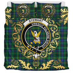 Stewart Hunting Modern Tartan Crest Bedding Set - Golden Thistle Style
