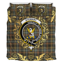 Stewart Hunting Weathered Tartan Crest Bedding Set - Golden Thistle Style