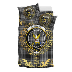 Stewart Mourning 02 Tartan Crest Bedding Set - Golden Thistle Style