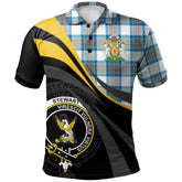 Stewart Muted Blue Tartan Polo Shirt - Royal Coat Of Arms Style
