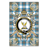 Stewart Muted Blue Tartan Crest Black Garden Flag - Gold Thistle Style
