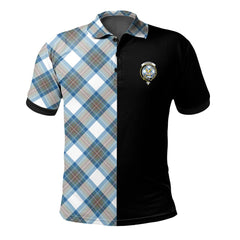 Stewart Muted Blue Tartan Polo Shirt Half of Me - Cross Style