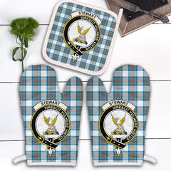 Stewart Muted Blue Tartan Crest Oven Mitt And Pot Holder (2 Oven Mitts + 1 Pot Holder)