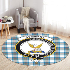 Stewart Muted Blue Tartan Crest Round Rug