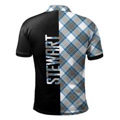 Stewart Muted Blue Tartan Polo Shirt Half of Me - Cross Style