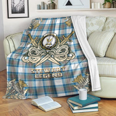 Stewart Muted Blue Tartan Gold Courage Symbol Blanket