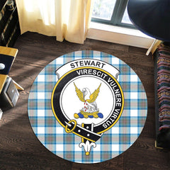 Stewart Muted Blue Tartan Crest Round Rug