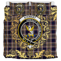 Stewart Navy Tartan Crest Bedding Set - Golden Thistle Style