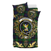 Stewart Old Tartan Crest Bedding Set - Golden Thistle Style