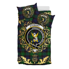 Stewart Old Tartan Crest Bedding Set - Golden Thistle Style