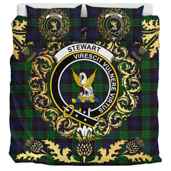 Stewart Old Tartan Crest Bedding Set - Golden Thistle Style
