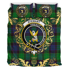 Stewart Old Modern Tartan Crest Bedding Set - Golden Thistle Style