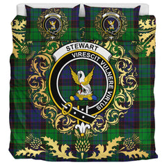 Stewart Old Modern Tartan Crest Bedding Set - Golden Thistle Style