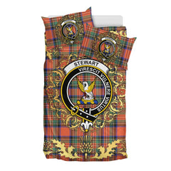 Stewart Royal Ancient Tartan Crest Bedding Set - Golden Thistle Style
