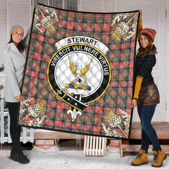 Stewart Royal Ancient Tartan Crest Premium Quilt - Gold Thistle Style